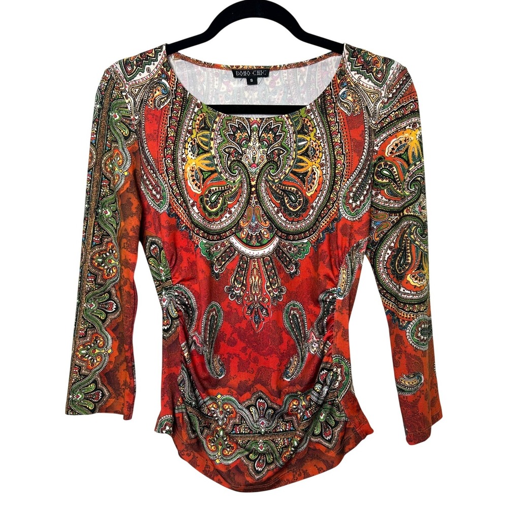Y2k BOHO CHIC top Women's S Paisley Ruched made in new york 90s revival‎ boho